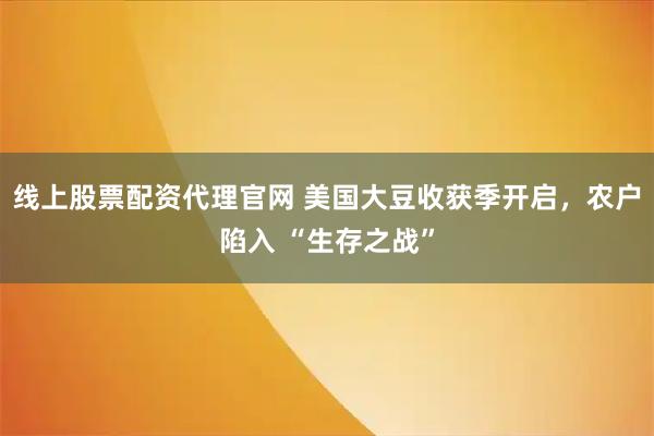 线上股票配资代理官网 美国大豆收获季开启，农户陷入 “生存之战”