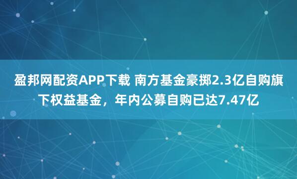 盈邦网配资APP下载 南方基金豪掷2.3亿自购旗下权益基金,年内公募自购已达7.47亿